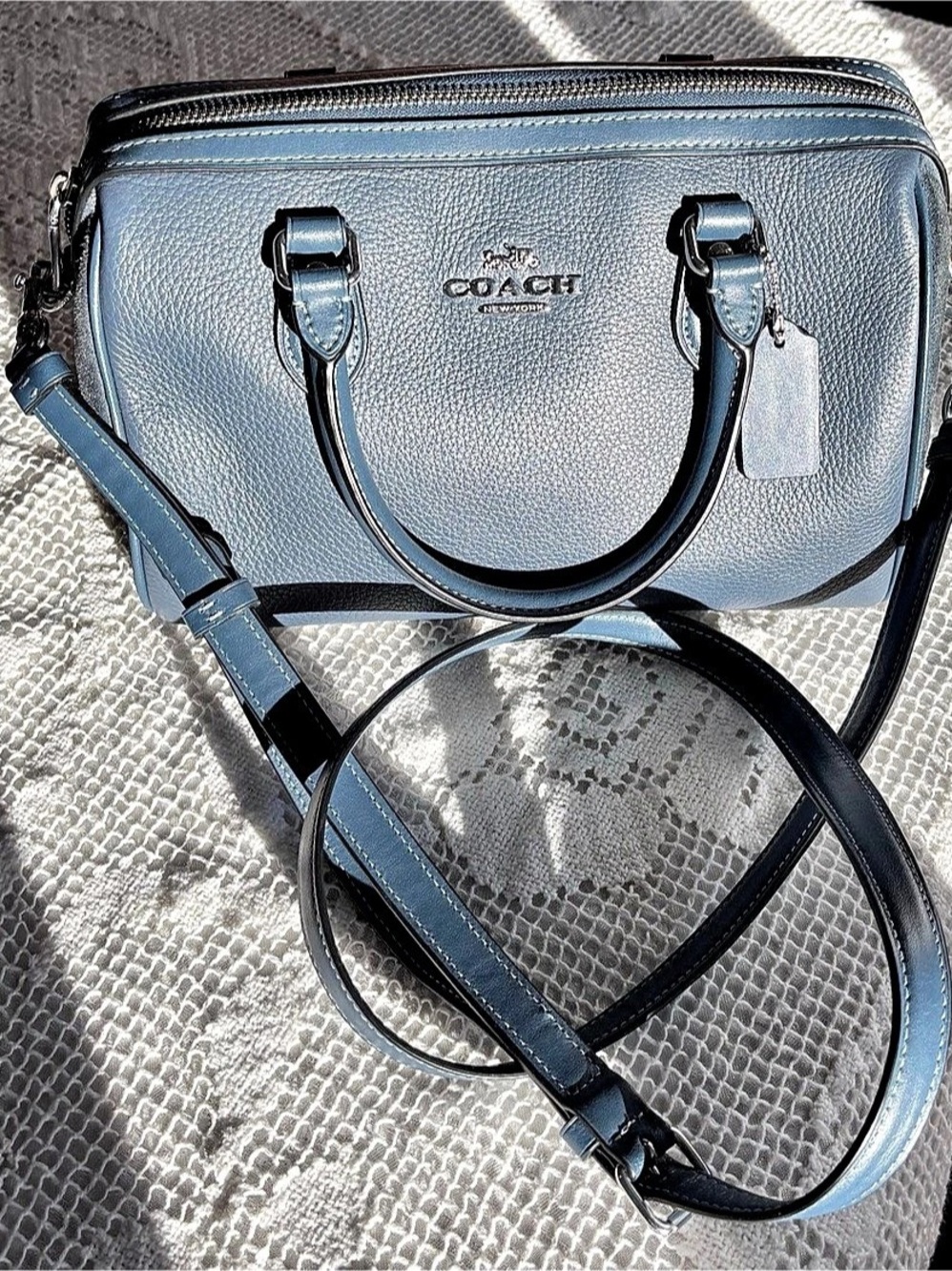 Coach Rowan Satchel in Colorblock Leather and Suede Blue
